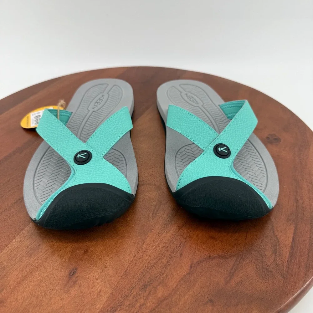 KEEN Barbados TG Flip Flop Sandals Women 9 Pool Blue Bright Aqua Grey 1030276